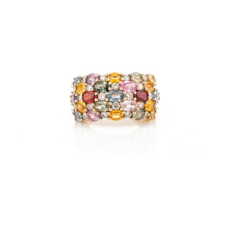 18k solid gold multi sapphire band ring 18gj107 1