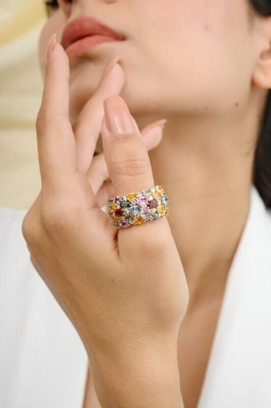 18k solid gold multi sapphire band ring 18gj107 2