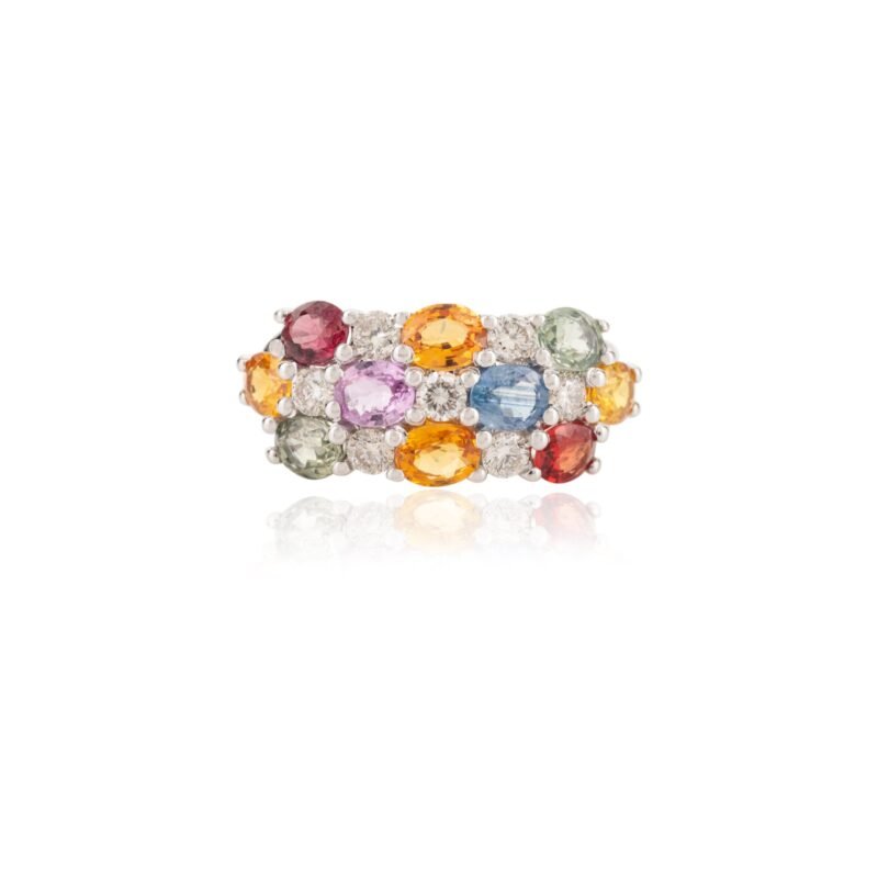 18k solid gold multi sapphire diamond ring 18gj104 1
