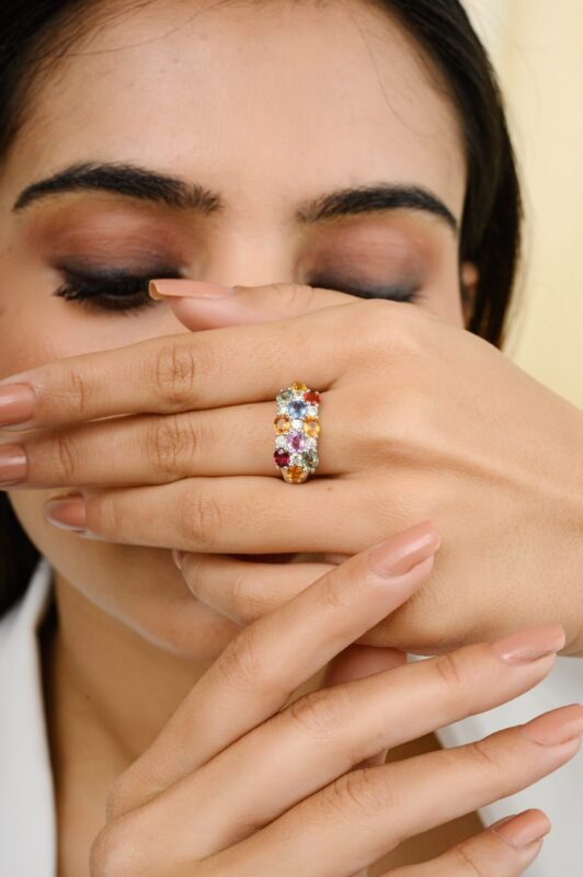 18k solid gold multi sapphire diamond ring 18gj104 2