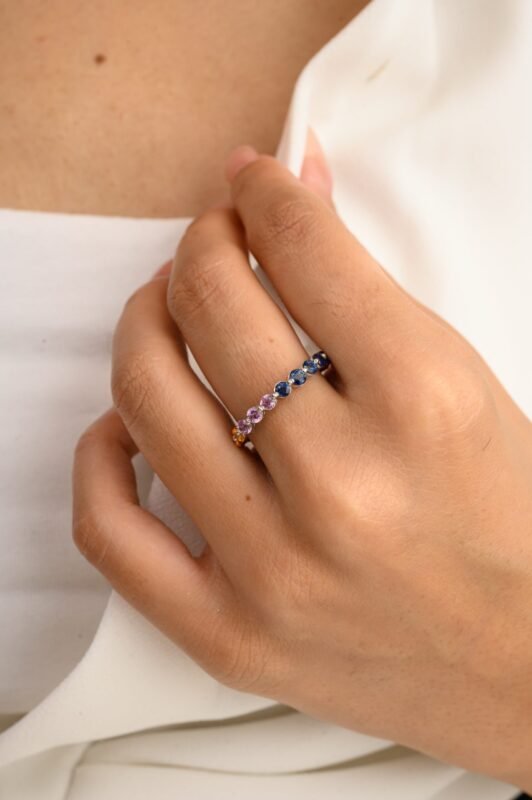 18k solid gold multi sapphire eternity band 18gj057 2