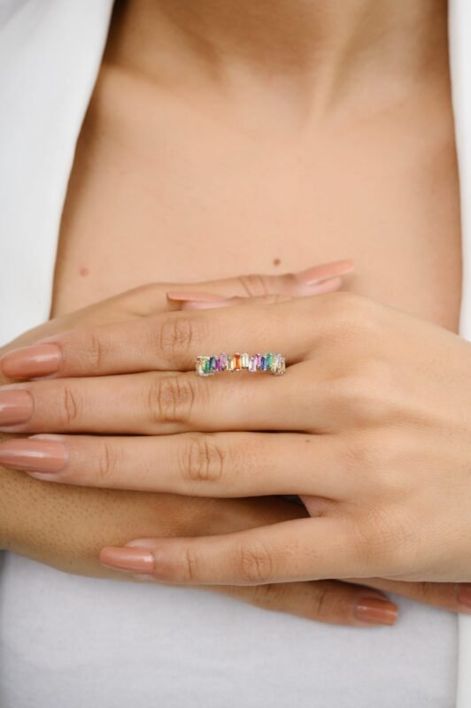 18k solid gold multi sapphire eternity band 18gj110 2