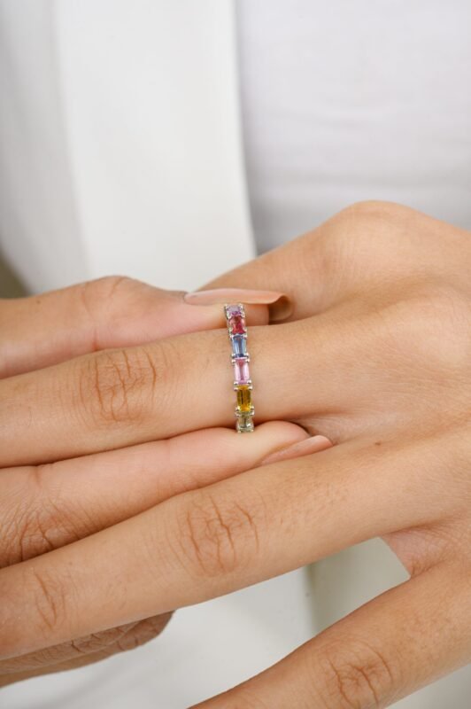 18k solid gold multi sapphire half eternity band 18gj098 2