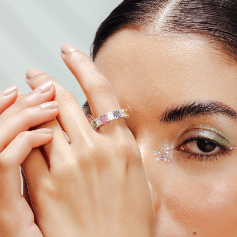 18k solid gold multi sapphire half eternity band 18gj320 2