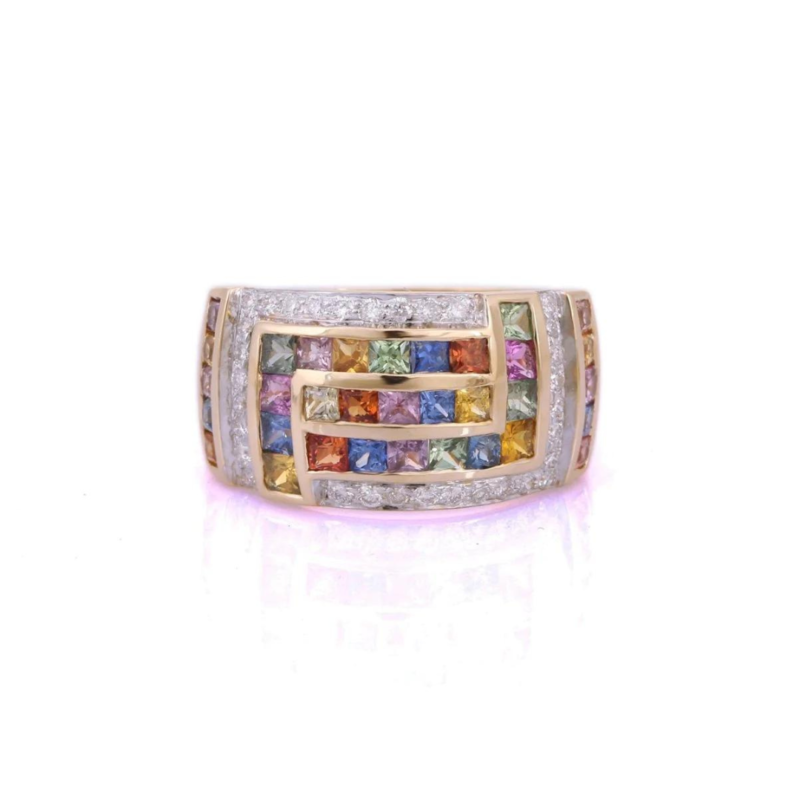18k solid gold multi sapphire ring 18gj709 1