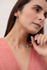 18k Yellow Gold Layered Chain Natural Diamond Earrings - Image 4