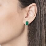18k Solid Gold Emerald Stud Earrings - Image 2