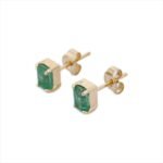 18k Solid Gold Emerald Stud Earrings - Image 4