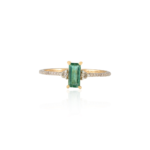 14K Solid Gold Baguette Shape Emerald and Diamond Ring