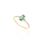 14K Solid Gold Baguette Shape Emerald and Diamond Ring - Image 2