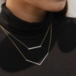 14K Natural Diamond Bar Pendant Necklace - Image 4