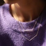 14K Natural Diamond Bar Pendant Necklace - Image 5