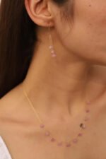 14K Solid Gold Droplets Pink Sapphire Dangle Earrings - Image 3