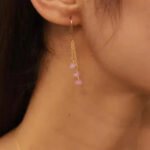 14K Solid Gold Droplets Pink Sapphire Dangle Earrings - Image 2