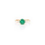 18K Solid Gold Emerald & Diamond Three-Stone Engagement Ring