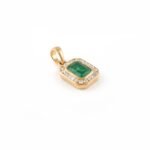 14K Solid Gold Contemporary Emerald Halo Diamond Pendant - Image 3