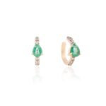 14K Solid Gold Emerald Diamond Helix Cuff Earrings - Image 3
