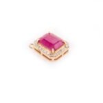 14K Solid Gold Octagon Cut Precious Ruby Halo Diamond Pendant - Image 2