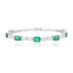 14K Solid Gold Emerald Diamond Designer Bracelet
