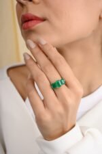 14K Solid Gold Trillion Emerald Diamond Wedding Ring - Image 5