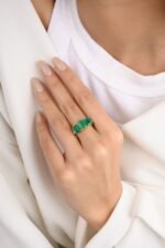 14K Solid Gold Trillion Emerald Diamond Wedding Ring - Image 2