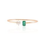 14K Solid Gold Emerald Diamond Cuff Bracelet