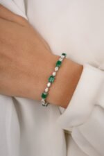 14K Solid Gold Emerald Diamond Designer Bracelet - Image 2