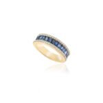 14K Solid Gold Blue Sapphire Diamond Stacking Ring - Image 2