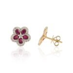 18k Solid Gold Ruby Cherry Blossom Flower Earrings - Image 3