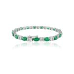 18k Solid Gold Emerald & Diamond Tennis Bracelet - Image 3