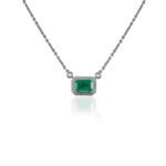 18k Solid Gold Emerald & Halo Diamond Chain Necklace