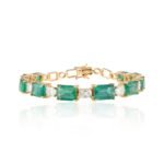 14K Solid Gold Octagon Emerald Diamond Tennis Bracelet