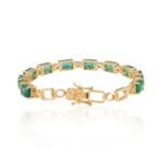 14K Solid Gold Octagon Emerald Diamond Tennis Bracelet - Image 5