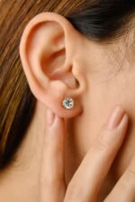 14K Solid Gold Blue Topaz Round Solitaire Stud - Image 4