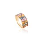 14K Solid Gold Multi Sapphire Diamond Wide Band Ring - Image 3