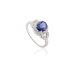 18K Solid Gold Blue Sapphire Diamond Statement Ring - Image 4