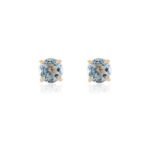 14K Solid Gold Blue Topaz Round Solitaire Stud