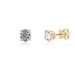 14K Solid Gold Blue Topaz Round Solitaire Stud - Image 3