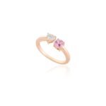 18K Solid Gold Pink Sapphire & Diamond Open Design Ring - Image 3