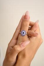 14K Solid Gold Tanzanite Diamond Statement Ring - Image 3