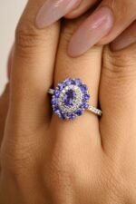 14K Solid Gold Tanzanite Diamond Statement Ring - Image 5