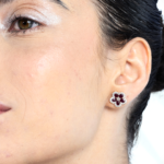 18k Solid Gold Ruby Cherry Blossom Flower Earrings - Image 4