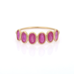 18K Solid Gold Oval Ruby Half Eternity Band