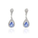 18k Solid Gold Sapphire Diamond Drop Earrings - Image 4