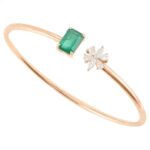 14K Solid Gold Emerald Diamond Cuff Bracelet - Image 2