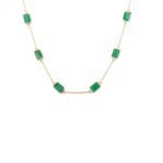 14K Solid Gold Emerald Station Chain Necklace - Image 4