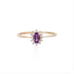 18K Solid Gold Amethyst Diamond Ring