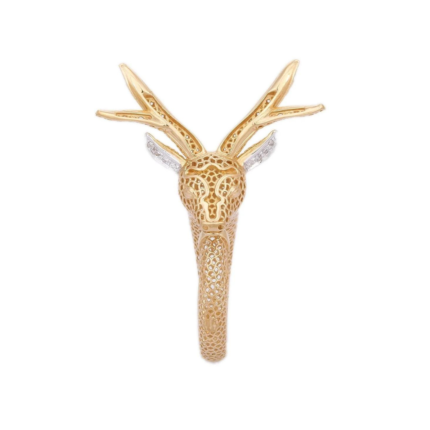 14K Solid Gold Natural Diamond Textured Reindeer Ring