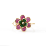 14K Solid Gold Multi Precious Gemstone Flower Ring