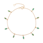 14K Solid Gold Marquise Emerald Charm Bracelet